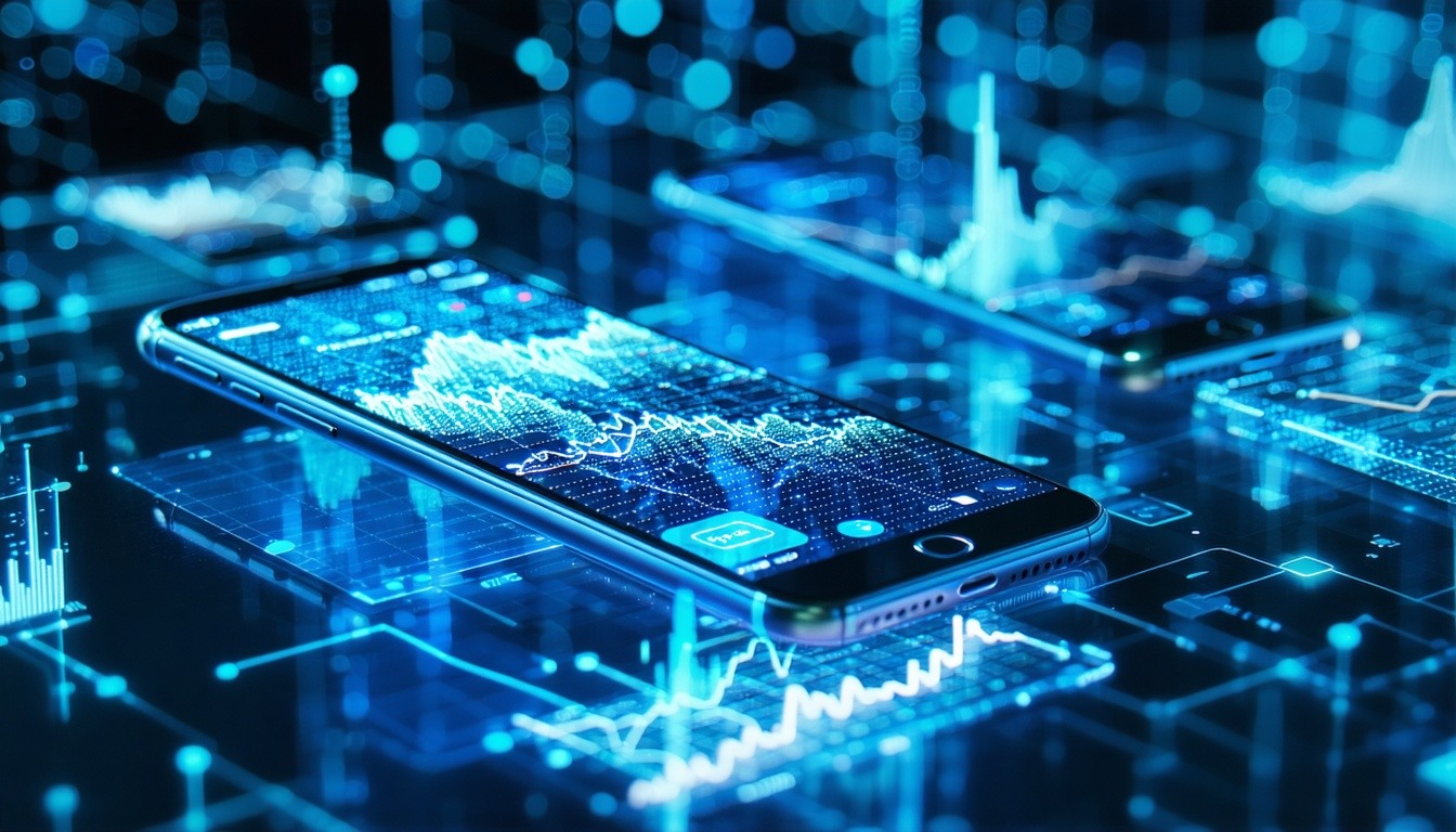 a futuristic image of smartphones being analysed