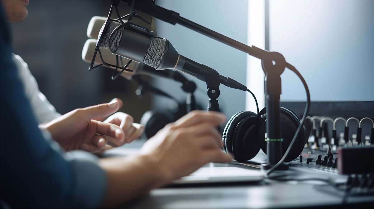 cropped-view-two-radio-hosts-recording-podcast-broadcasting-studio